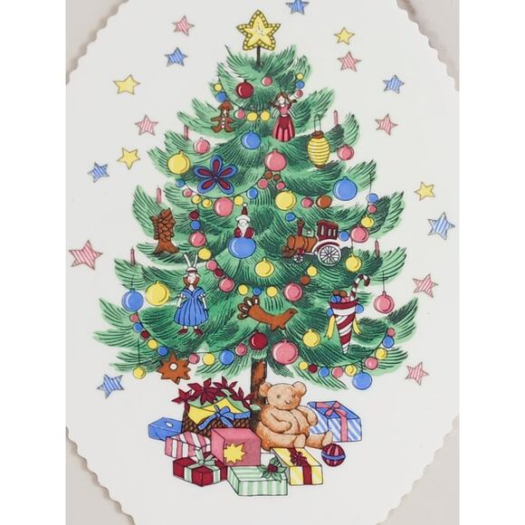 Nikko Ornament Fine China 5" Christmas Scalloped Hanging Tree Japan x2 Vintage - Picture 5 of 8